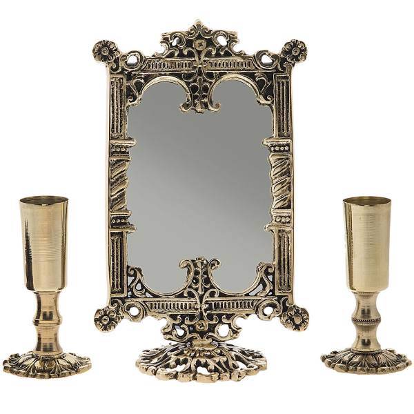 آینه و شمعدان برنجی سفره هفت سین، Haft Seen Mirror And Candle Stick Brass
