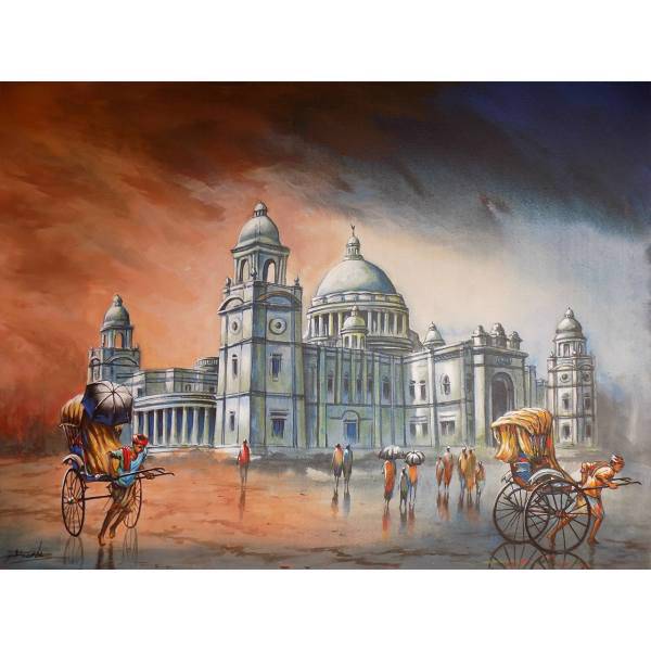 تابلو شاسی گالری هنری پیکاسو طرح لحظه ای از کلکته سایز 60x40 سانتی متر، Picasso Art Gallery Moment of Kolkata Chassis Size 40 x 60 CM