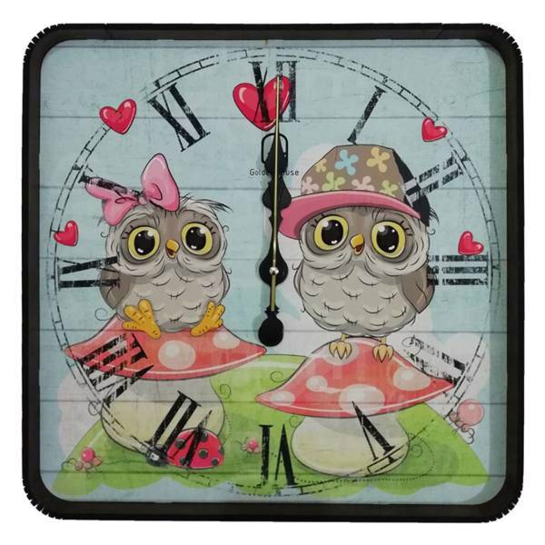 ساعت دیواری گلدن طرح جغد زوج کد 10010167