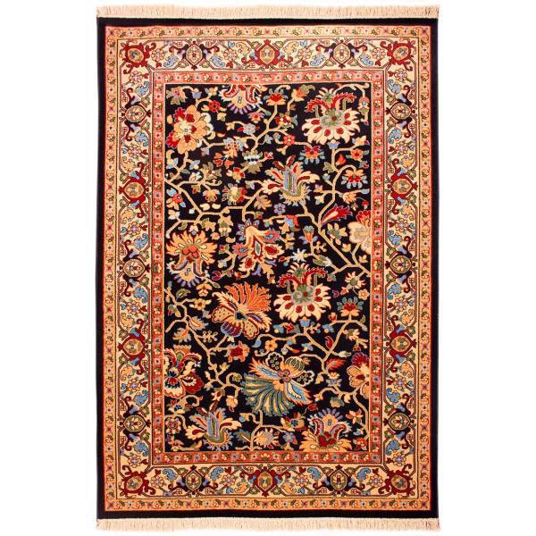 فرش ماشینی تهران طرح زنبق کد FSM55 زمینه سورمه‌ ای