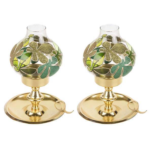 جاشمعی فانوسی گالری انار مدل برگ سبز مجموعه 2 عددی، Anar Green Leaf 2 Pcs Lantern Candle