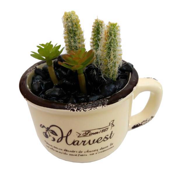 گلدان به همراه گل مصنوعی هاروست مدل Cactus 02