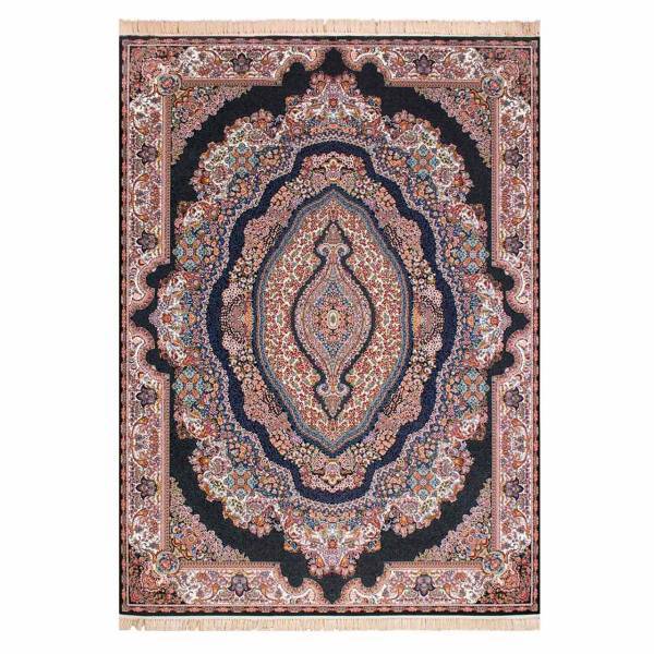 فرش ماشینی سرزمین فرش طرح ارغوان زمینه سورمه‌ ای