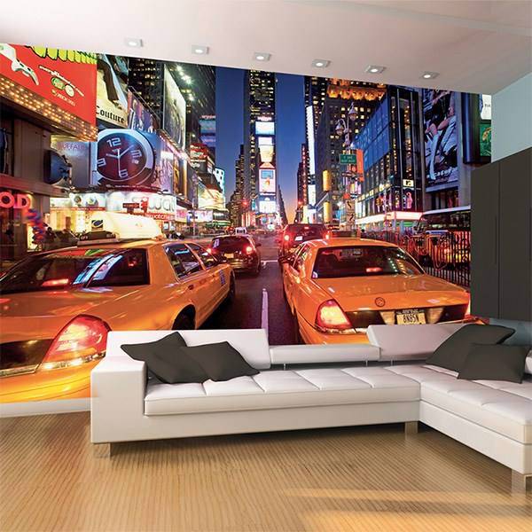 کاغذ دیواری 1وال مدل تاکسی میدان تایمز نیویورک، 1Wall Giant Mural New York Taxi Times Square Wallpaper