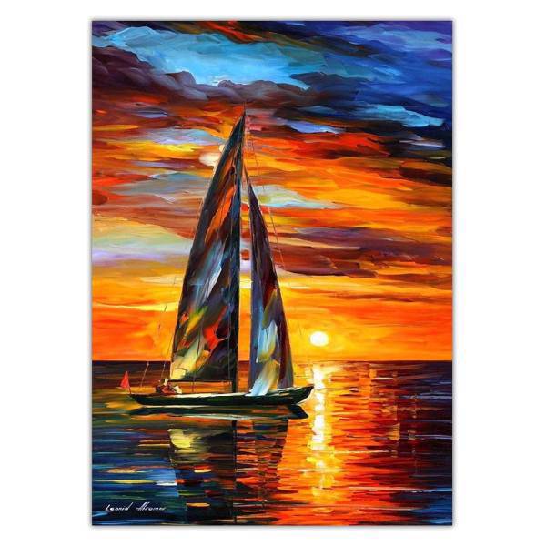 تابلو شاسی ونسونی طرح Leonid Afremov Sailing With The Sun سایز 50x70 سانتی متر، Wensoni Leonid Afremov Sailing With The Sun Chassis Size 50 x 70 Cm