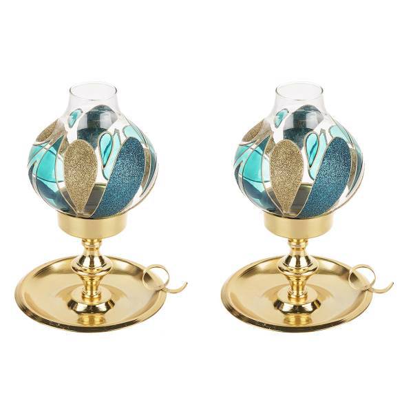 ست جاشمعی فانوسی گالری انار مدل اشک آبی، Anar Blue Tears 2Pcs Lantern Candle