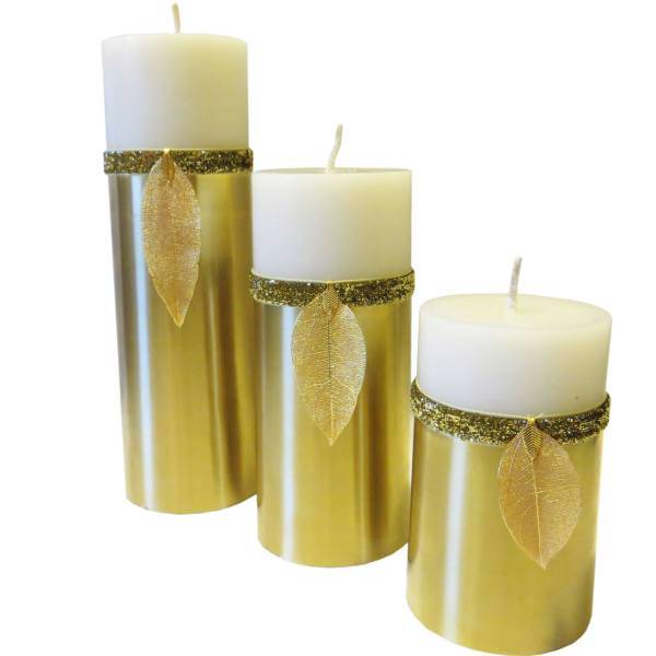 شمع استوانه طرح برگ 4 مجموعه 3 عددی