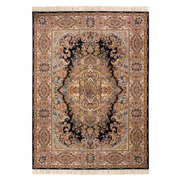 فرش ماشینی بزرگمهر طرح شاهکار کد FR168 زمینه سرمه ای