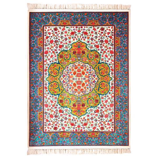 فرش ماشینی فرش کاشان طرح خلد برین کد FSM25 زمینه آبی کرم