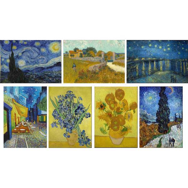 تابلو شاسی گالری هنری پیکاسو طرح آثار ونسان ونگوگ مجموعه 7 عددی، Picasso Art Gallery Vincent Van Gogh Paintings Collection Pack of 7