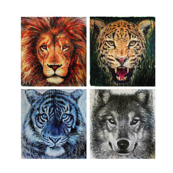 تابلو شاسی گالری هنری پیکاسو طرح آثار دینو تامیک مجموعه 4 عددی سایز 30x30 سانتی متر