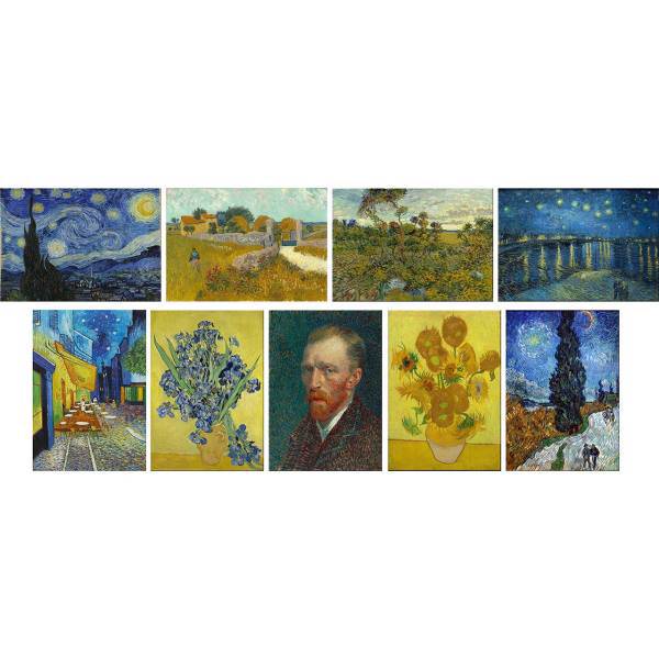 تابلو شاسی گالری هنری پیکاسو طرح آثار ونسان ونگوگ مجموعه 9 عددی، Picasso Art Gallery Vincent Van Gogh Paintings Collection Pack of 9