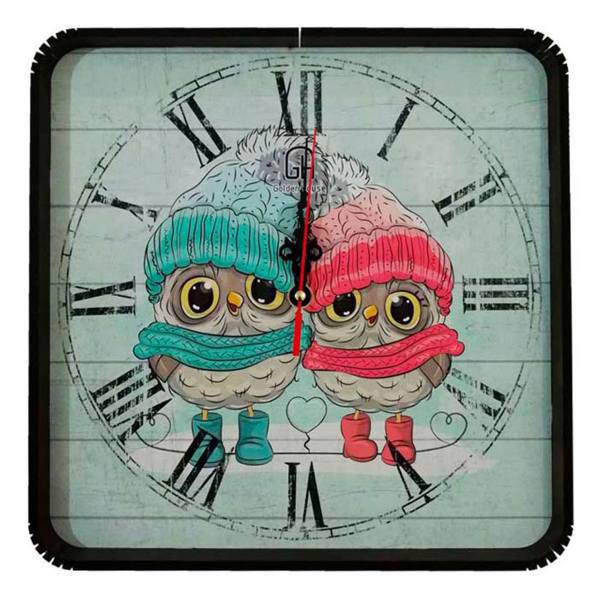 ساعت دیواری گلدن طرح جغد زوج کد 10010140