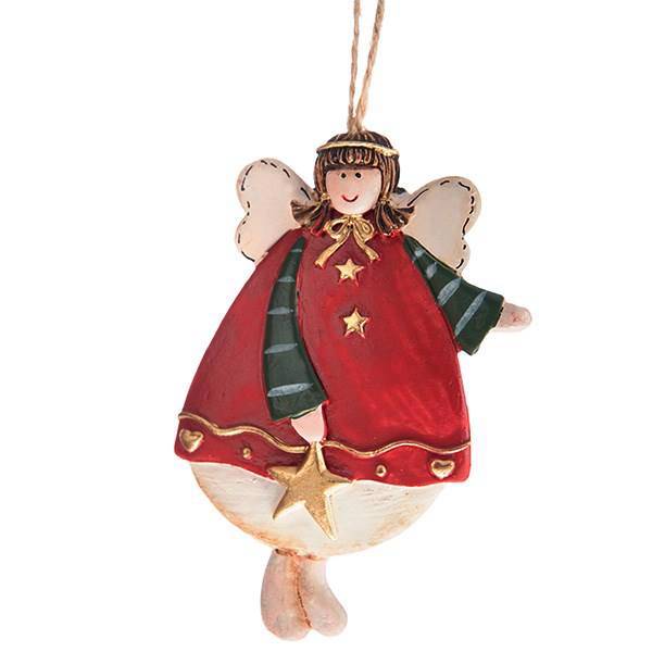 آویز سرامیکی مدل فرشته ستاره دار ایستاده با لباس قرمز، Angel Standing Starred With Red Clothing Ceramic Pendants