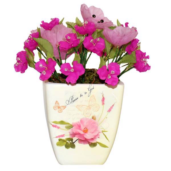 گلدان سرامیکی و گل های کریستال سی دا مدل CR01129c، Sida CR01129c Crystal Flower and Ceramic Pot