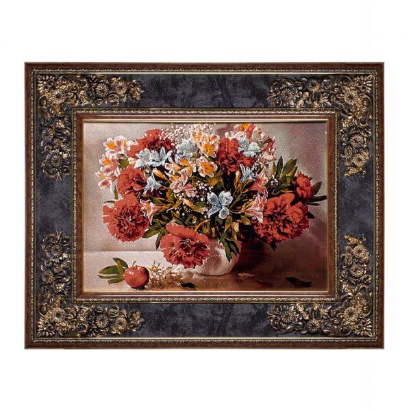 تابلو فرش ماشینی شاهکار صفویه طرح سبد گل کد TM004