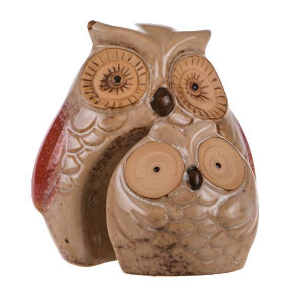 مجسمه سرامیکی مدل جغد ایستاده و بچه کد 113A، Owl And Baby Owl 113A Decorative Ceramic Statue