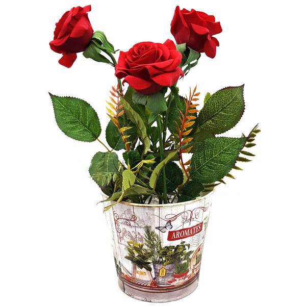 گلدان گل برتاریو مدل Red Rose Metal، Bertario Red Rose Metal Flower Vase