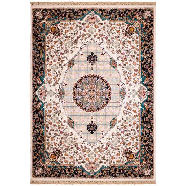 فرش ماشینی سرزمین فرش طرح هستی زمینه کرم