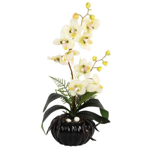 گلدان سرامیک به همراه گل مصنوعی هومز طرح ارکیده مدل 30191، Homez 30191 Flower With Ceramic Vase