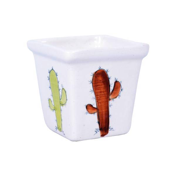 گلدان سرامیکی ژینورا طرح C1 مدل کاکتوس سایز کوچک، Gynura C1 Cactus Ceramic Flower Pot Size Small