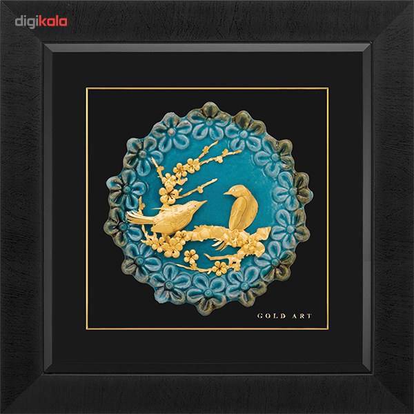 تابلوی طلاکوب زرسام طرح Two Nightingales 3D سایز 45 × 45 سانتی متر، Zarsam Two Nightingales 3D Golden Tableau Size 45 x 45 cm