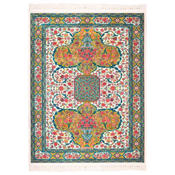 فرش ماشینی فرش کاشان طرح زینت الملوک کد FSM26 زمینه کرم