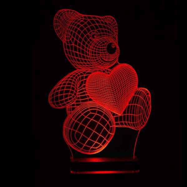 چراغ خواب سه بعدی نورا مدل Bear and Heart، Noura Bear and Heart 3D Night Light