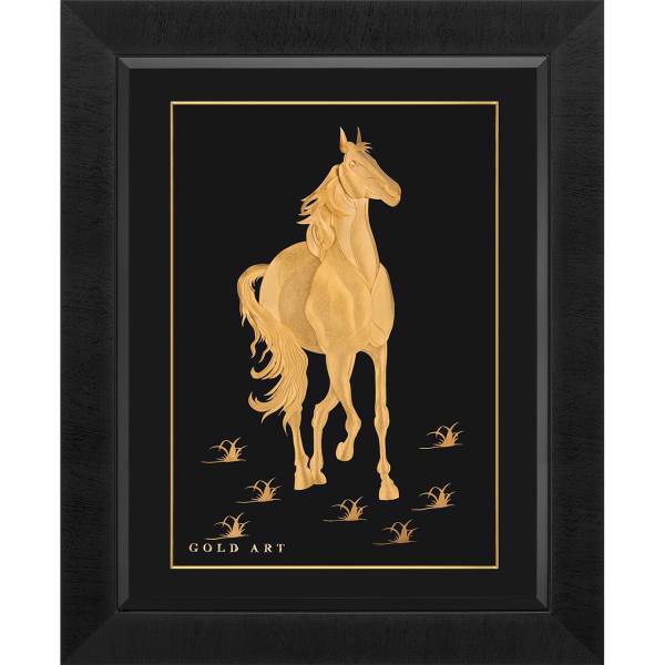 تابلوی طلاکوب زرسام طرح Horse Vertical سایز 45 × 55 سانتی متر، Zarsam Horse Vertical Golden Tableau Size 55 x 45 cm