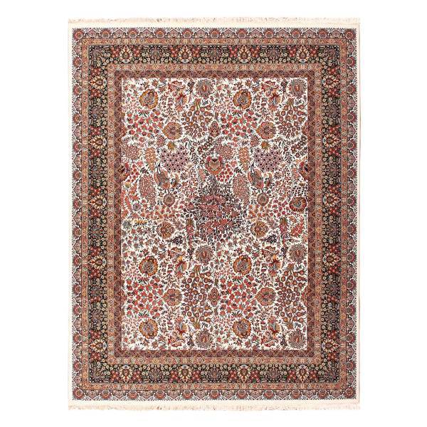 فرش ماشینی ساتراپی طرح گلشن کد BF03 زمینه کرم