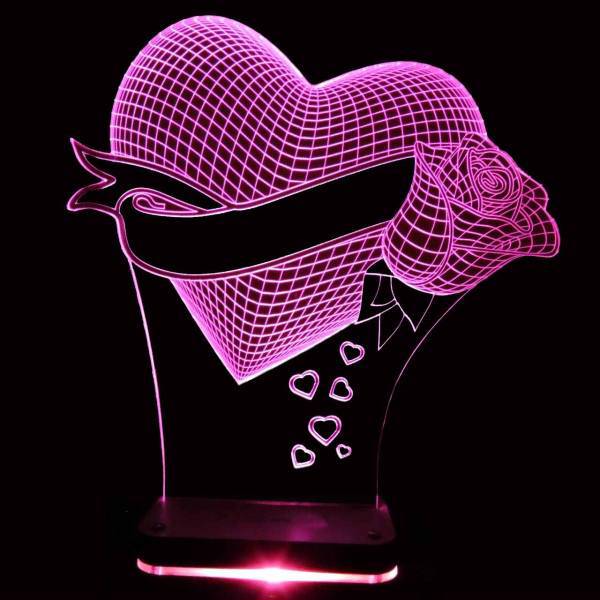 چراغ خواب سه بعدی نورا مدل قلب و گل، Noura Heart and Flower 3D Night Light