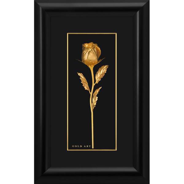 تابلوی طلاکوب زرسام طرح غنچه گل رز سایز 22 × 35 سانتی متر، Zarsam Bud Rose Golden Tableau Size 35 x 22 cm