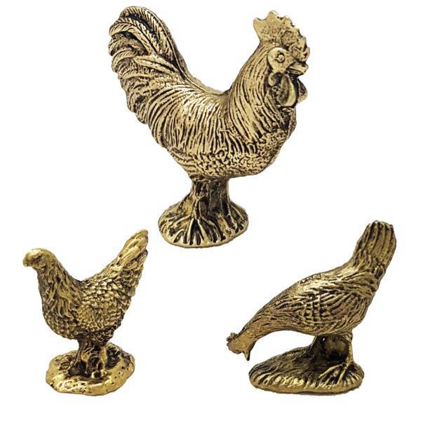 مجسمه فلزی جام هنر مدل مرغ و خروس مجموعه 3 عددی