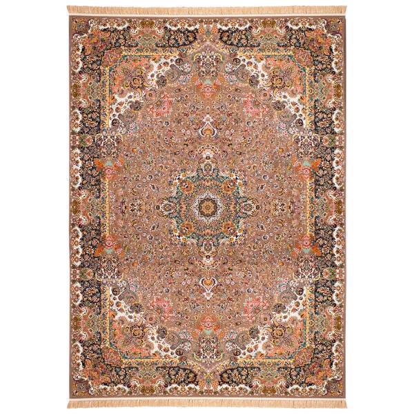 فرش ماشینی سرزمین فرش طرح رز زمینه گردویی