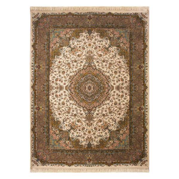 فرش ماشینی کتیبه طرح تبریز کد FR140 زمینه کرم