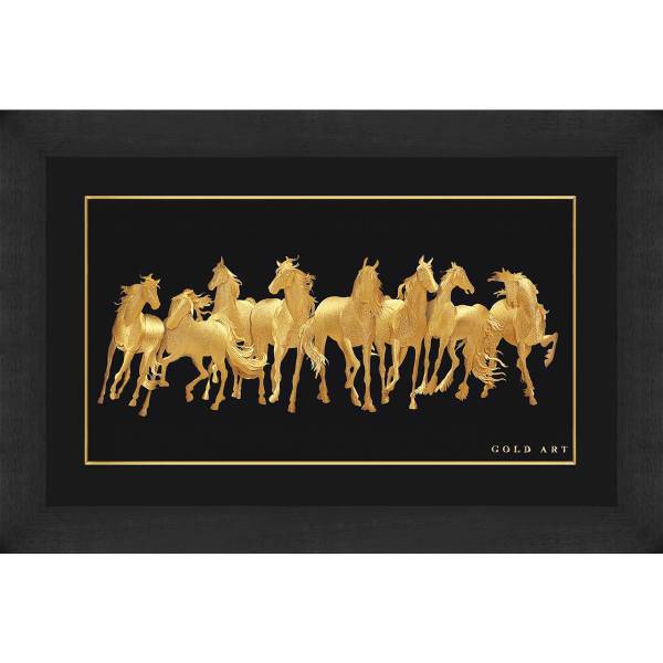 تابلوی طلاکوب زرسام طرح Animal Herd Of Horse سایز بزرگ، Zarsam Animal Herd Of Horse Golden Tableau Size L