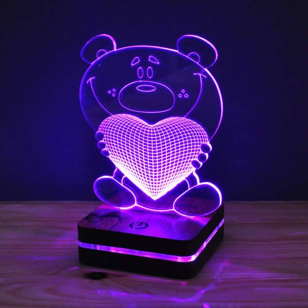 چراغ خواب موهومی طرح خرس و قلب ۳ هفت رنگ، Mohomi Wirelight 7 Color Lamp Bear and Heart 3