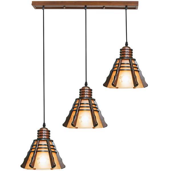 چراغ آویز دارکار مدل مخروطی 3 شعله خطی کد 195، Darkar 195 Makhrooti Linear Three Branches Hanging Lamp