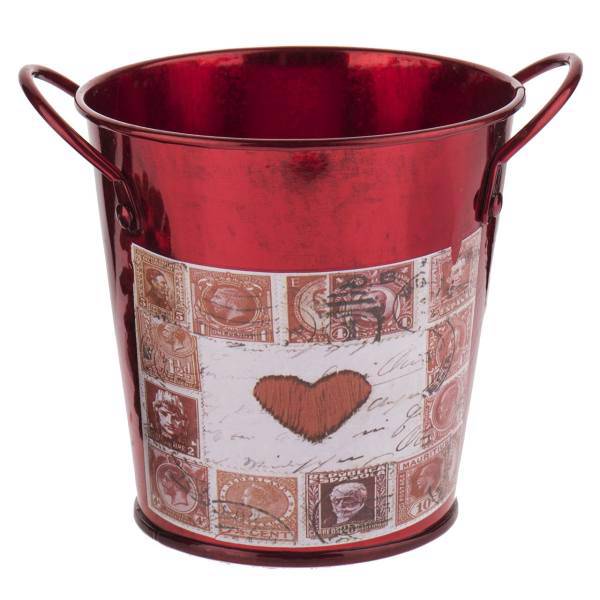 سطل دسته دار دکوری قرمز مدل 2227، Red Bucket With Handle 2227