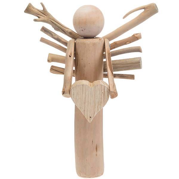 عروسک دکوری فرشته چوبی دست ساز قلب به دست کد 12G731، Hand Made Wooden Angel with Heart 12G731