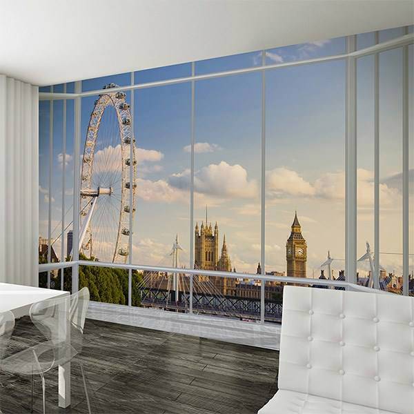 کاغذ دیواری 1وال مدل پنجره آسمان خراش لندن، 1Wall Giant Mural London Skyline Window Wallpaper