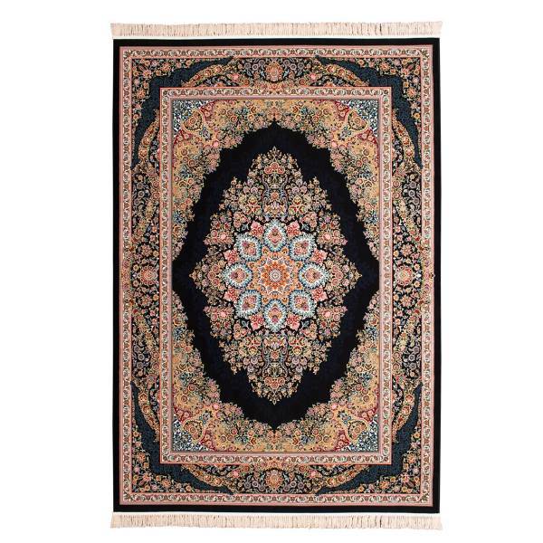 فرش ماشینی شاهرخ طرح آراز کد FR76 زمینه سورمه‌ ای