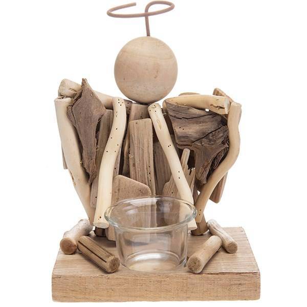 جاوارمری فرشته چوبی دست ساز کد 1262، Hand Made Wooden Angel Tealight Candlestick 1262