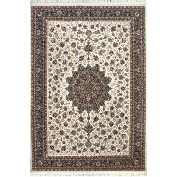 فرش ماشینی نگین اکسیر طرح ترنج حاشیه کرم