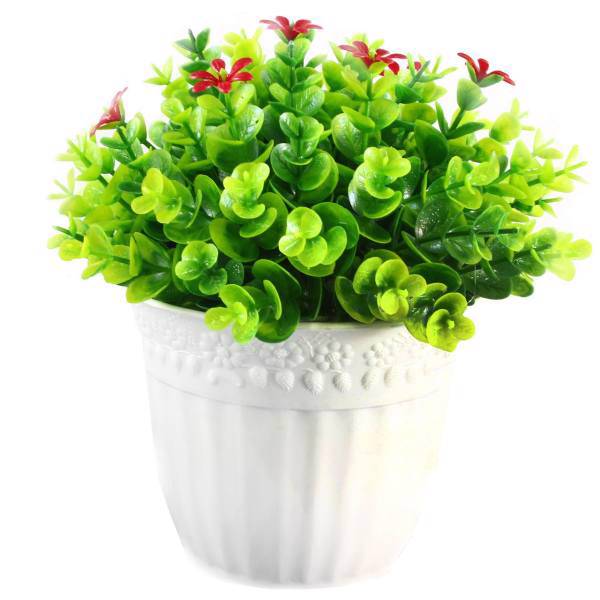 گلدان به همراه گل مصنوعی طرح شمشاد سبز کد AL-9050131