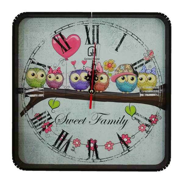 ساعت دیواری گلدن طرح جغد زوج کد 10010146