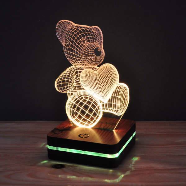 چراغ خواب موهومی طرح خرس و قلب ۱ هفت رنگ، Mohomi Wirelight 7 Color Lamp Bear and Heart 1