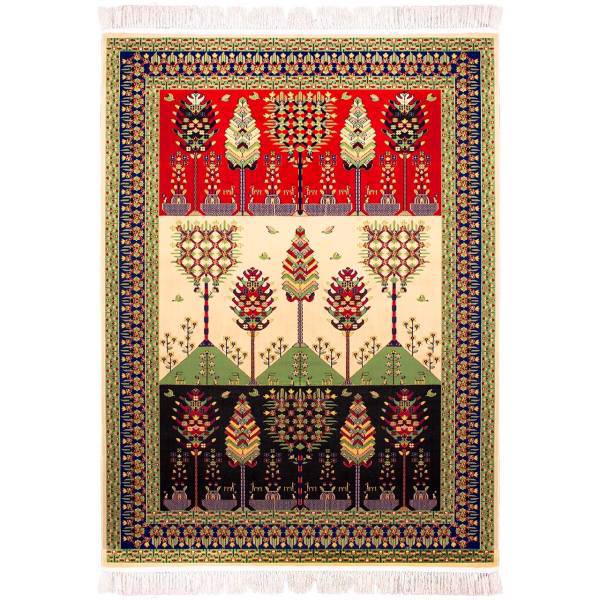 فرش ماشینی فرش کاشان طرح باغ ملکی کد FSM45 زمینه سبز