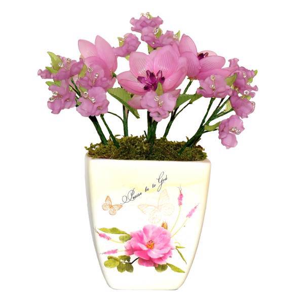 گلدان سرامیکی و گل های کریستال سی دا مدل CR01129d، Sida CR01129d Crystal Flower and Ceramic Pot