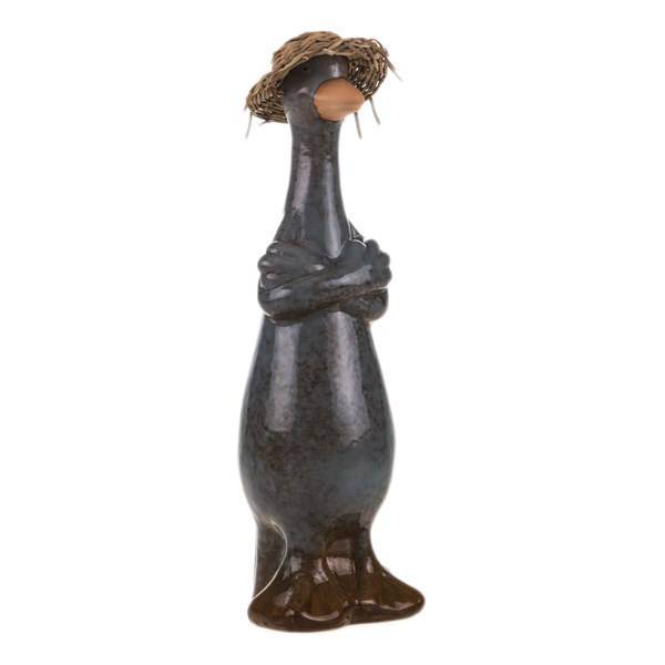 مجسمه اردک آبی سرامیکی کلاهدار، Blue Duck Ceramic Statue